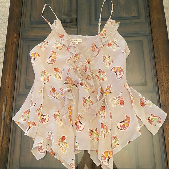 Rebecca Taylor Silk Tiger Cubs Pastel Colors Silk Top size 6 - Picture 3 of 14